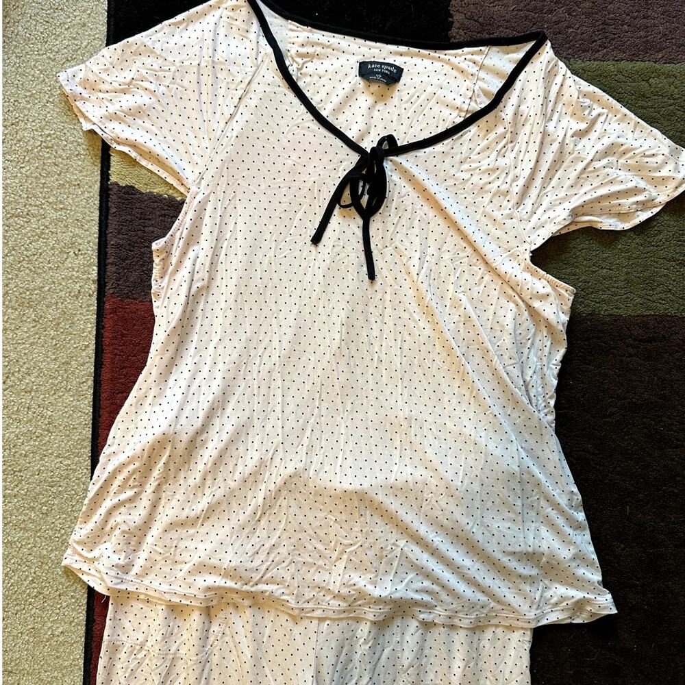 Kate Spade Short Sleeve Pin Dot Print Jersey Knit Cropped Pajama Set Baby Pink